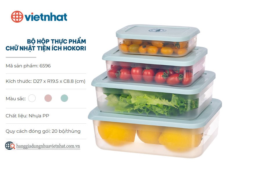Bộ hộp thực phẩm chữ nhật tiện ích Hokori 6596