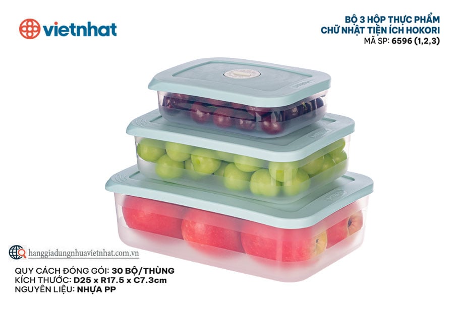 Bộ hộp thực phẩm chữ nhật tiện ích Hokori 6596