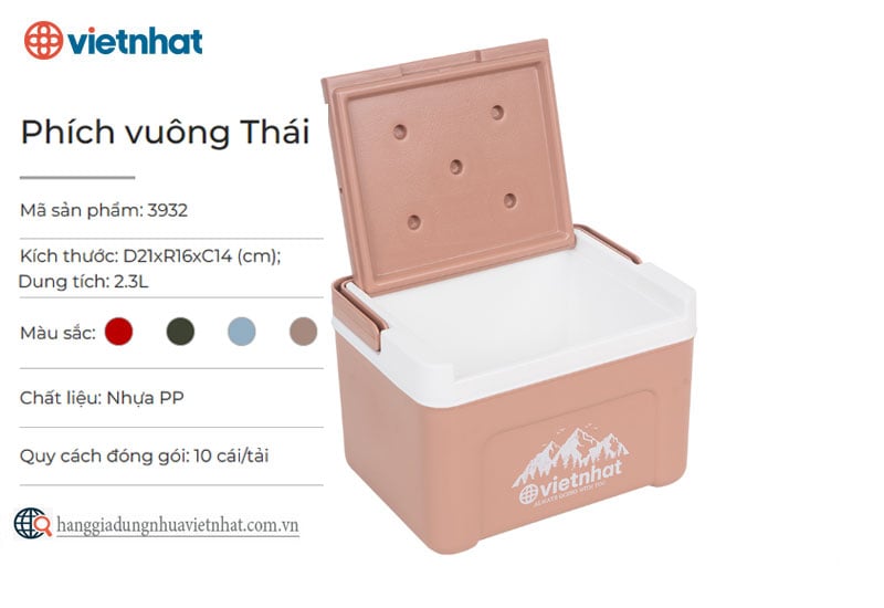 Phích 2.3L vuông thái 3932