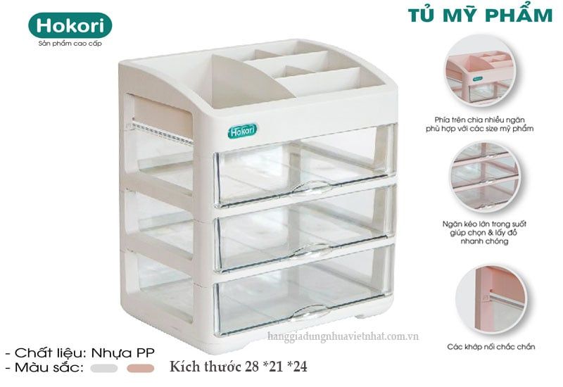 Tủ mỹ phẩm 3 ngăn 3636-3 – Nhựa Việt Nhật Plastic - Hokori cao cấp