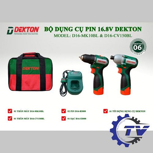 Combo máy khoan máy bắn vít dùng pin Dekton 16.8V