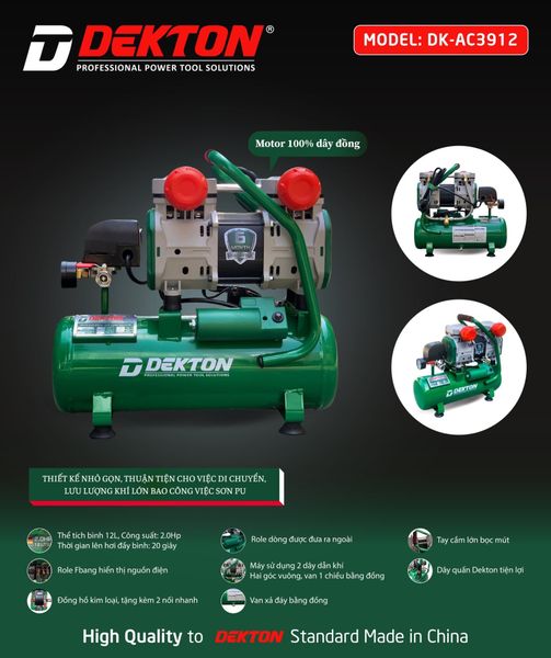 Máy Nén Khí Không Dầu Dekton DK-AC3912