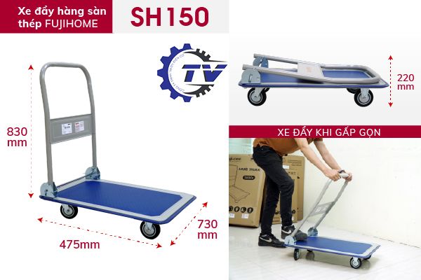 Xe đẩy hàng 4 bánh sàn thép FUJIHOME SH150