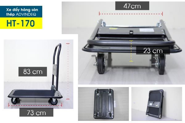 Xe Đẩy Hàng 4 Bánh Sàn Thép Phủ Nhám ADVINDEQ HT-170