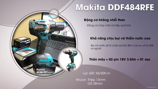 Máy khoan vặn vít dùng pin Makita DDF484RFE