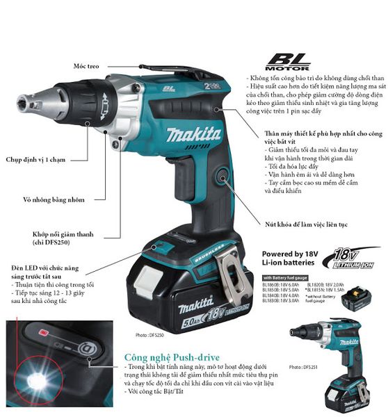 Máy vặn vít dùng pin Makita DFS251RFE
