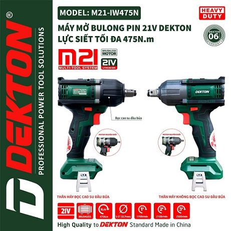 Thân Máy Siết BuLong Pin Dekton M21-IW475N (Chưa bao gồm Pin, Sạc)