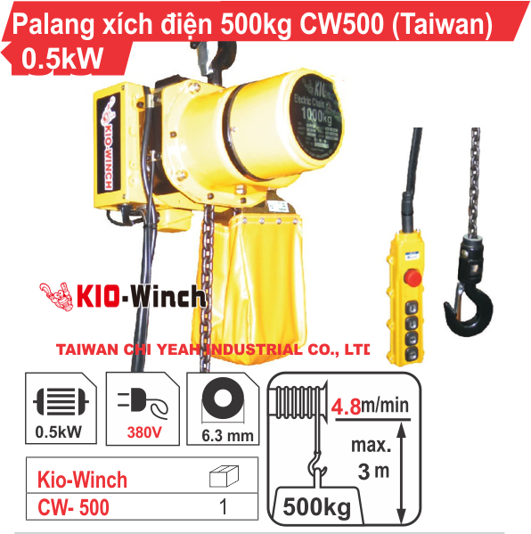 PALĂNG XÍCH ĐIỆN 500KG KIO WINCH CW-500