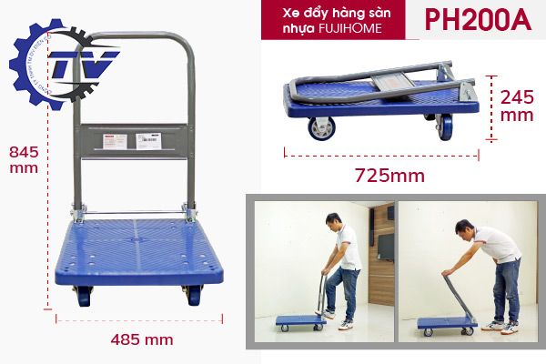 Xe đẩy hàng 4 bánh sàn nhựa FUJIHOME PH200A