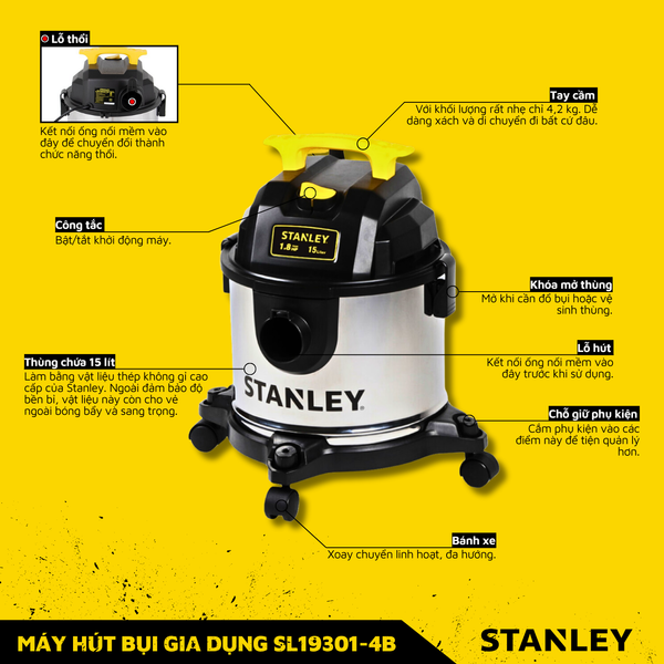 Máy hút bụi 3 chức năng 15L Stanley SL19301-4B