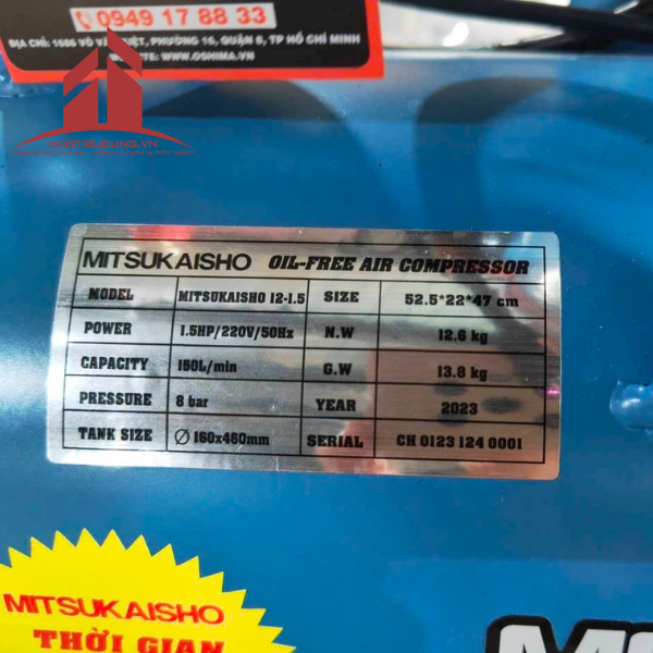 Máy Nén Khí Mitsukaisho Không Dầu 12L 1.5HP