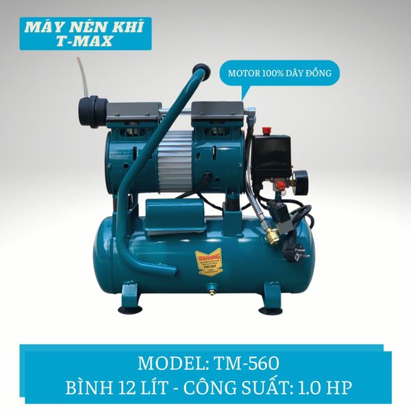 Máy Nén Khí Êm Không Dầu 12L TMAX TM-560