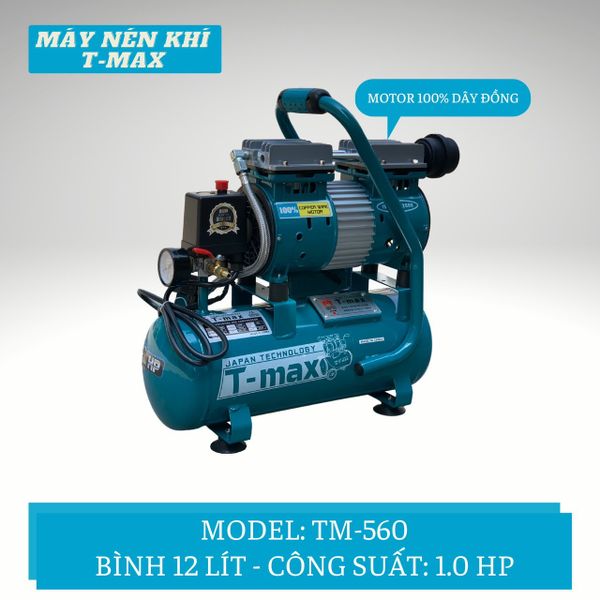 Máy Nén Khí Êm Không Dầu 12L TMAX TM-560
