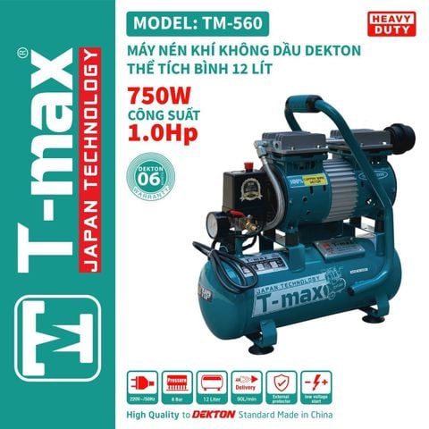 Máy Nén Khí Êm Không Dầu 12L TMAX TM-560