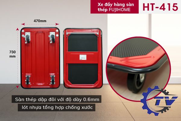 Xe đẩy hàng sàn thép 4 bánh FUJIHOME HT-415