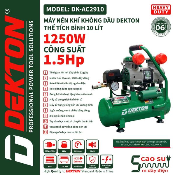 Máy nén khí không dầu 10L Dekton DK-AC2910