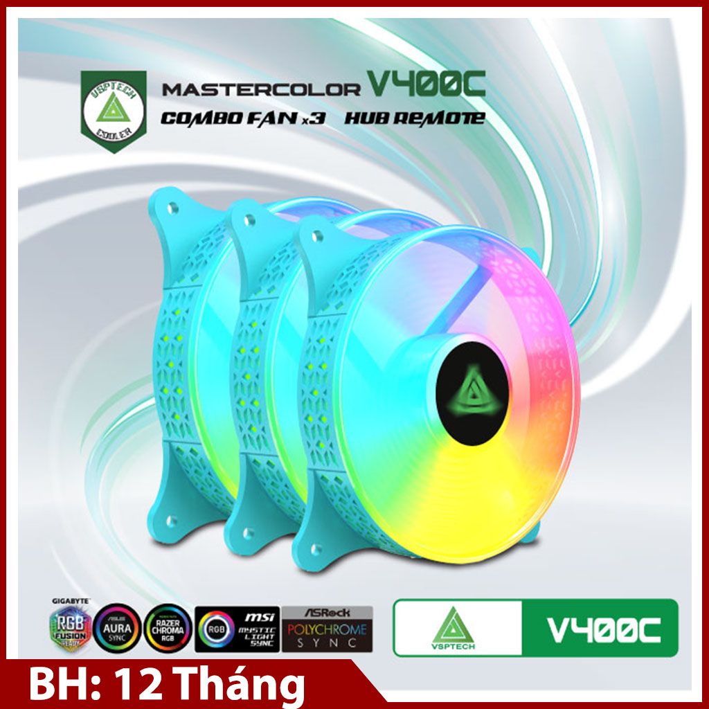 Combo Fan + Hub VSPTECH LED RGB V400C x3 fan - Blue