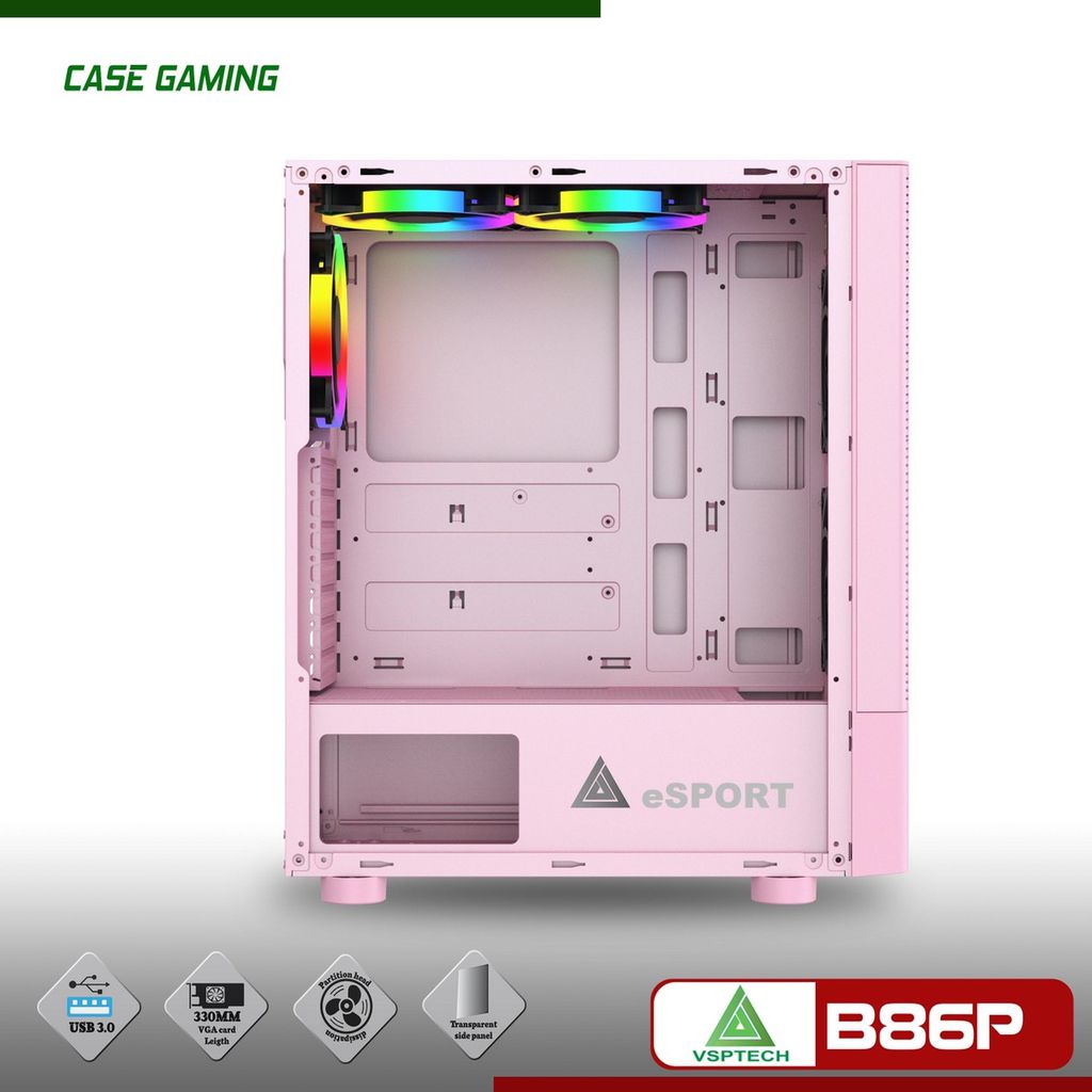 Case VSP B86 Full ATX (Black - White - Pink )