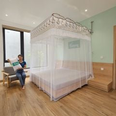 Màn khung xếp gọn- Trắng Hoa lá nâu