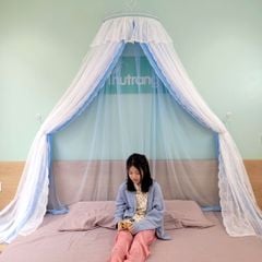 Màn công chúa- 2 lớp- Trắng Xanh