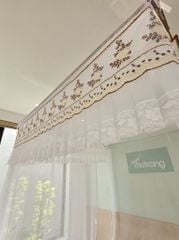 Màn khung xếp gọn- Trắng Hoa lá nâu
