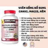 Viên Uống canxi Kirkland Signature Calcium Citrate Magnesium and Zinc 500mg  hộp 500 viên của Mỹ