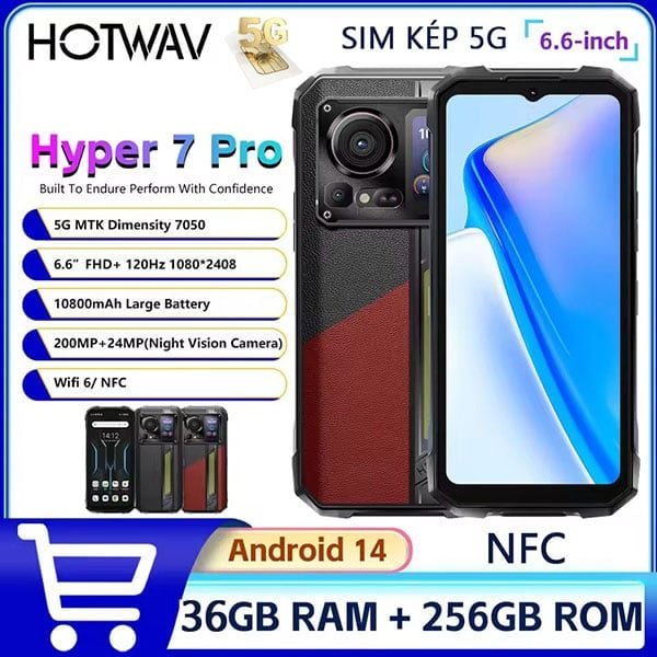  [GIẢM GIÁ ĐÓN XUÂN] HOTWAV Hyper 7 Pro 5G | 36GB (16+20)GB 256GB, 200MP,  6.6'' FHD+, 120Hz, 10800mAh, NFC, 33W, Android 14 