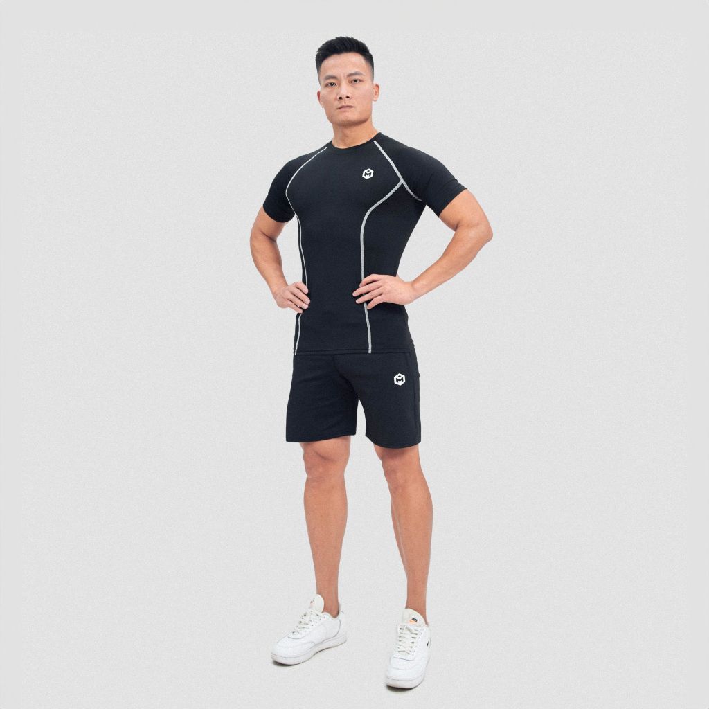 Tshirt body combat dải chỉ khác màu logo nổi THE MAX G02233