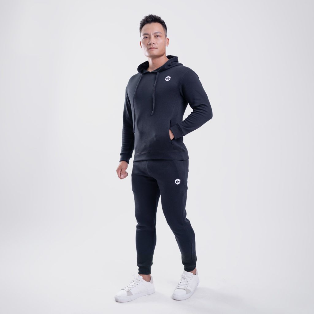 Bộ Quần jogger - Áo hoodie vải nỉ cotton tổ ong THE MAX G09195