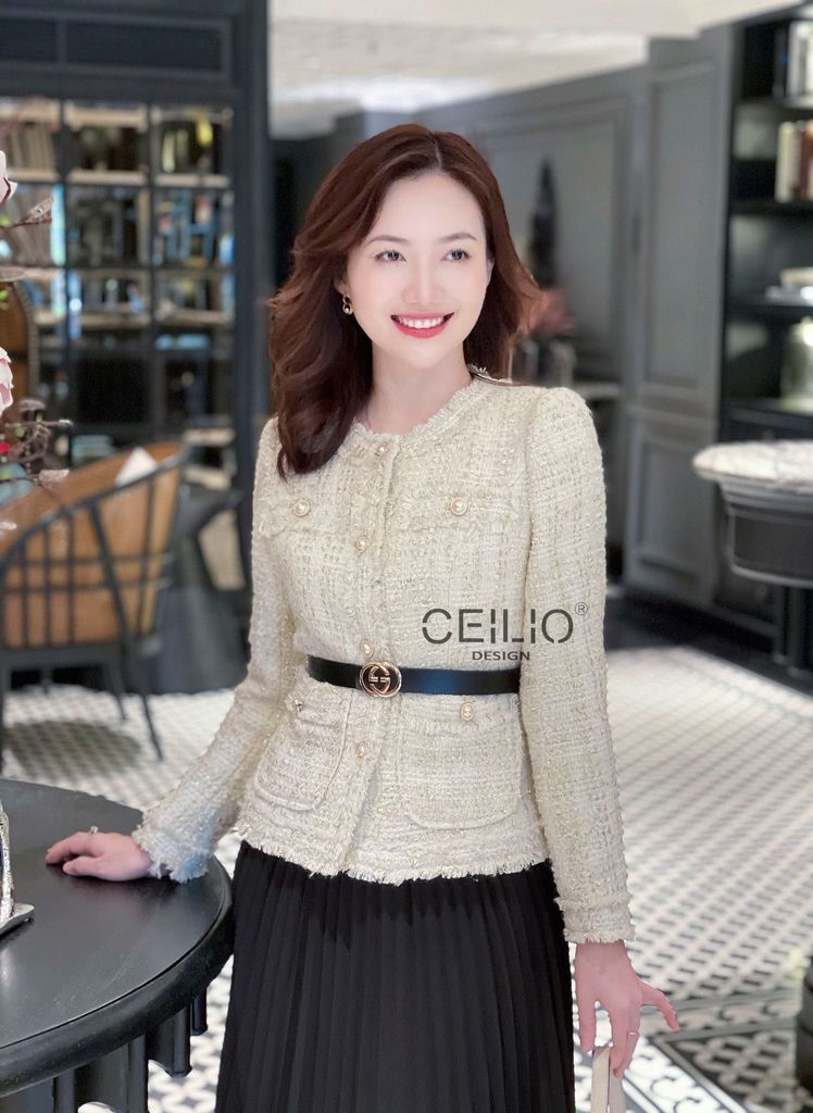 DT04_Dạ Tweed cổ tròn túi eo
