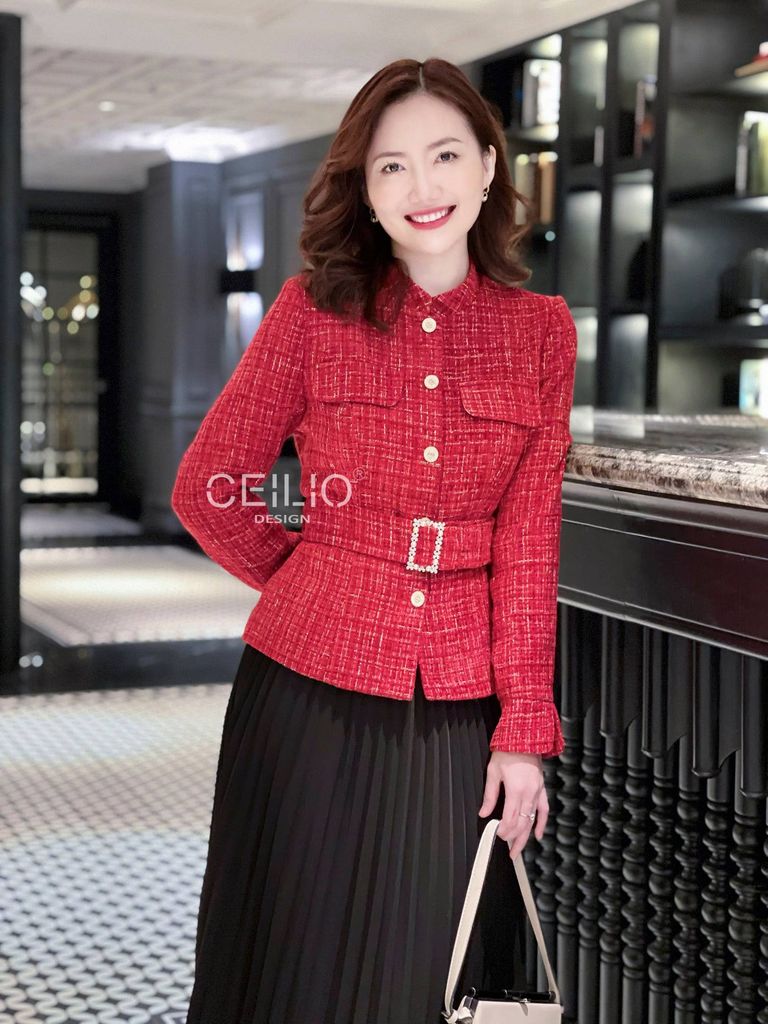DT03 Đỏ Dạ Tweed cổ tàu