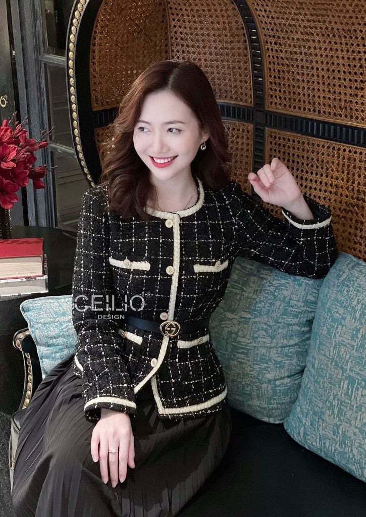 DT02_Đen_Dạ Tweed ô vuông viền kem