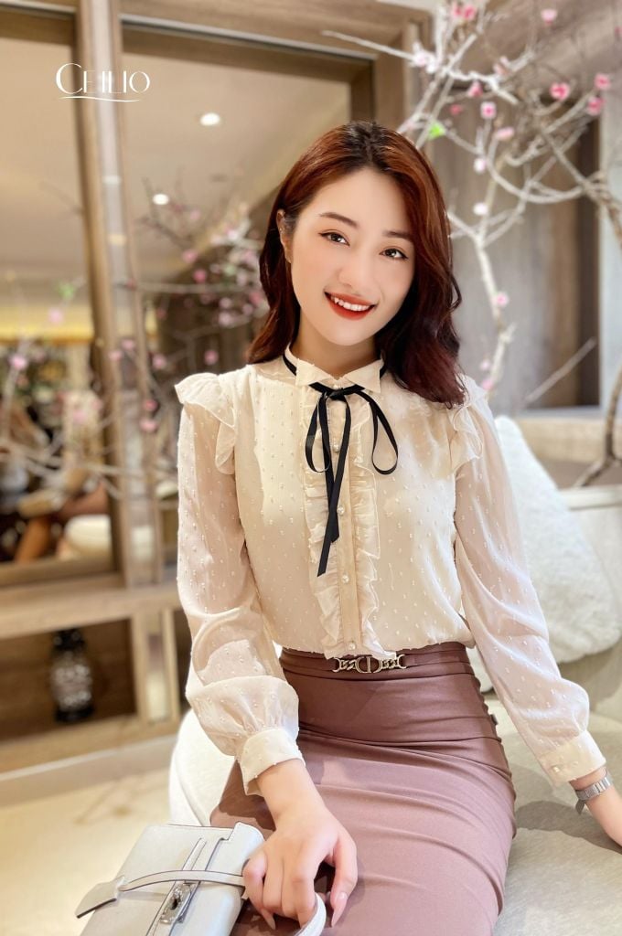 SM86 HI Somi chấm sờn vai - vạt bèo, cổ nơ