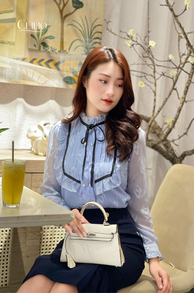 SM88 HI Somi ngực xếp ly - bèo, phối ruy băng