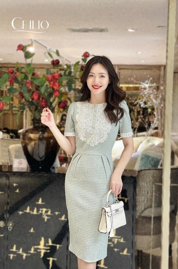 HH V55 Đầm CT Đáp Ren Cổ