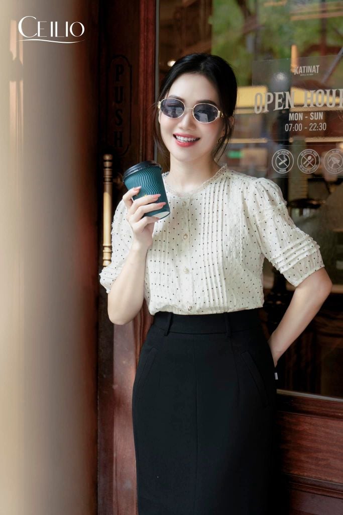 Sơ mi chấm bi chiết li SM366