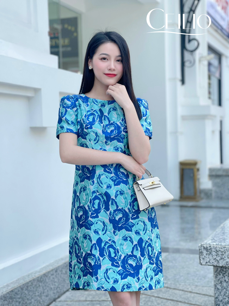 V105 Xanh CI Váy gấm