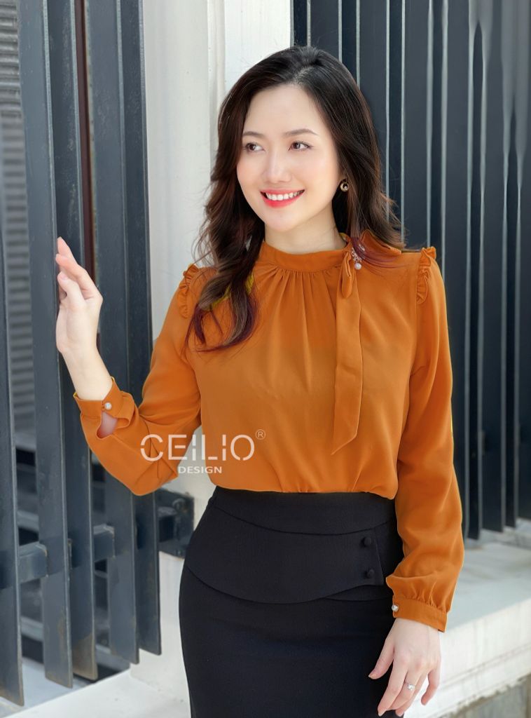 SM116  Somi CỔ TRÒN NHÚN BUỘC NƠ MÀU CAM