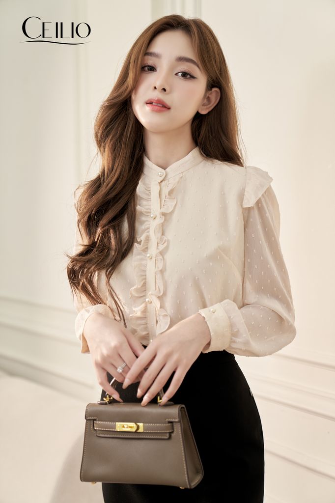 SM86 HI Somi chấm sờn vai - vạt bèo, cổ nơ
