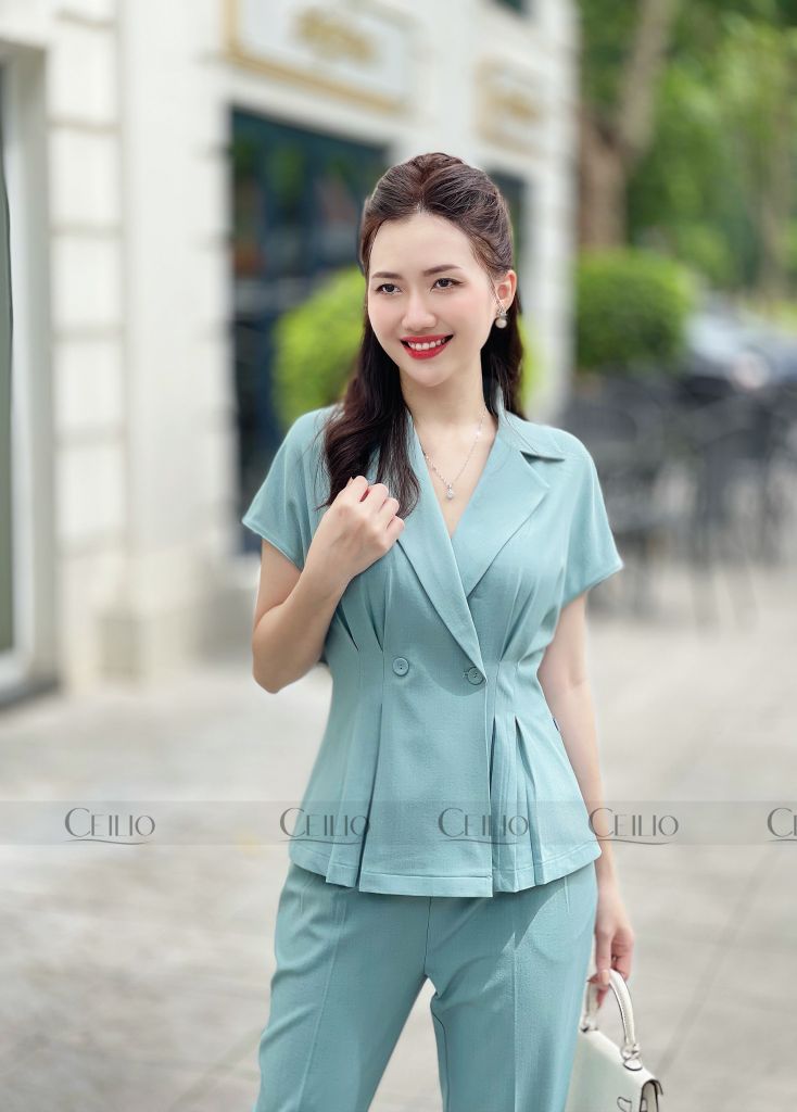 EH KG06 Áo ký giả nhún eo 2 cúc