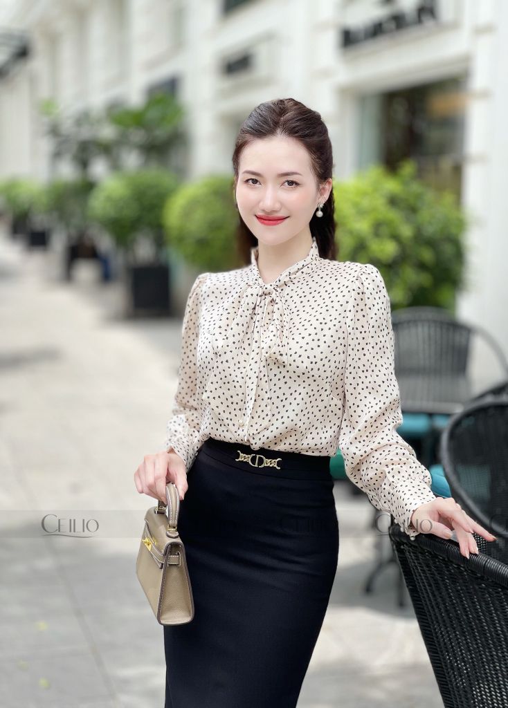 FH SM44 Somi cổ nơ chấm hình chất tú lơ khơ