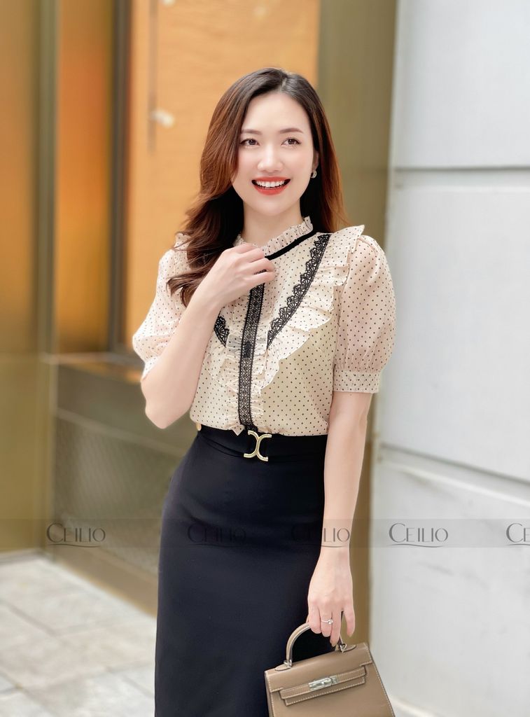 FH SM53 Somi chấm bi phối ren đen
