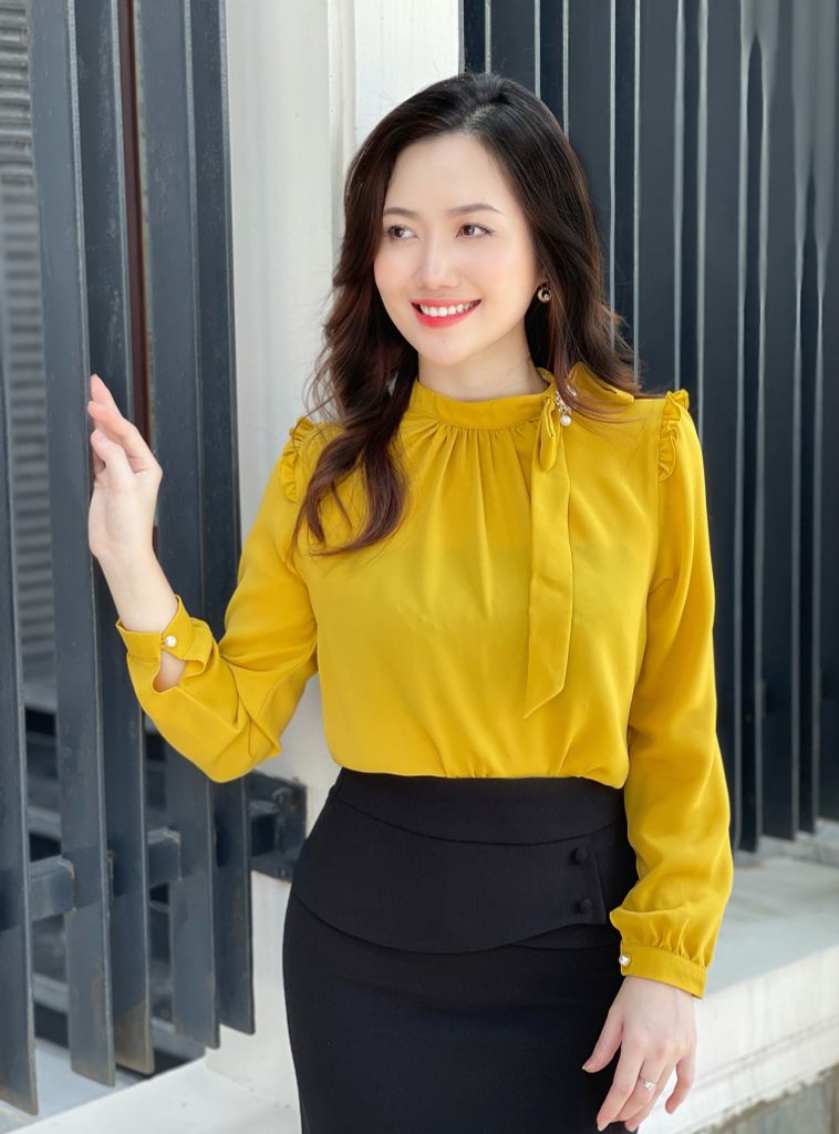 SM116  Somi CỔ TRÒN NHÚN BUỘC NƠ MÀU VÀNG