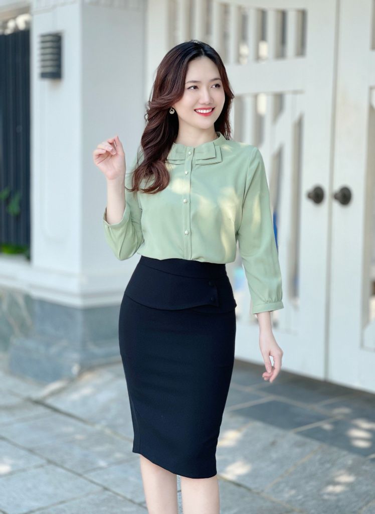 SM175 SƠ MI XANH BƠ CỔ TÀU NƠ VUÔNG