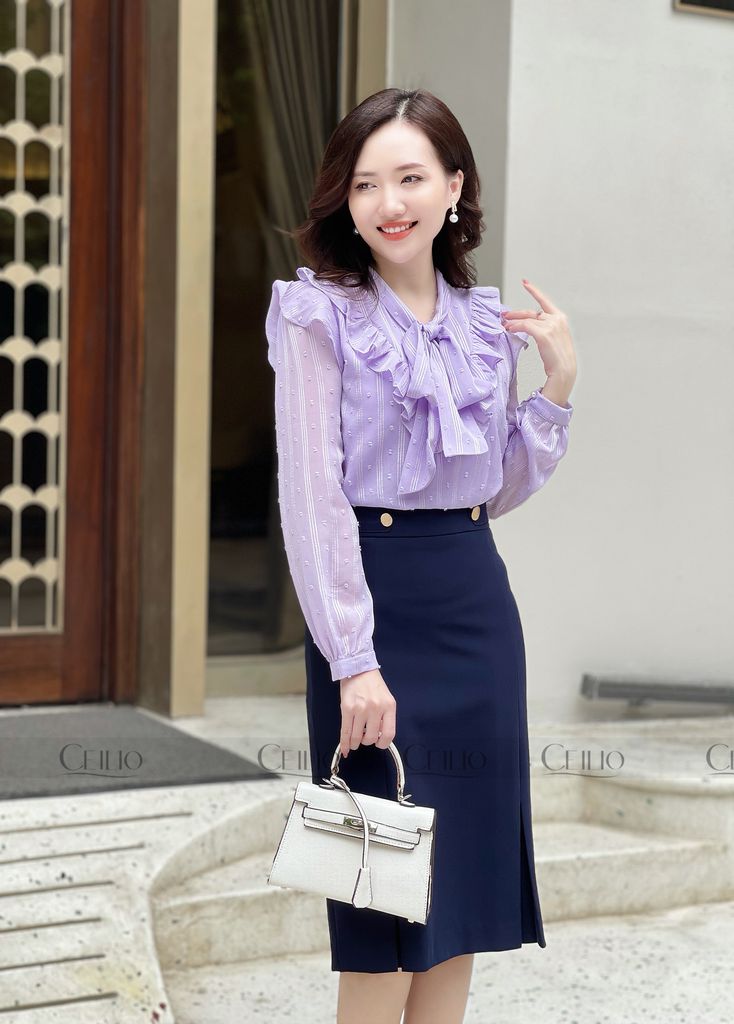 FH SM264 Somi cổ nơ bèo vai và ngực V