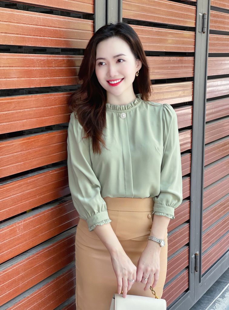 SM 163 SƠ MI XANH BƠ CỔ BÈO ĐÍNH CÚC