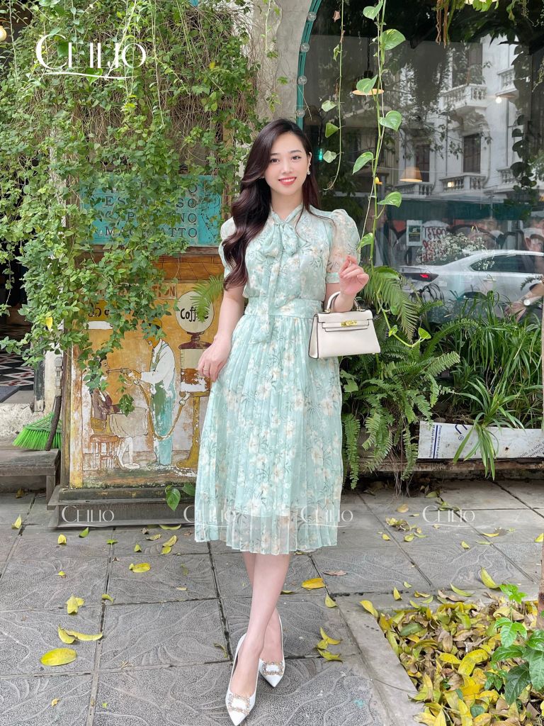 CV94 Xanh Chân váy hoa rập ly (NHẬN CHUYỂN KHOẢN)