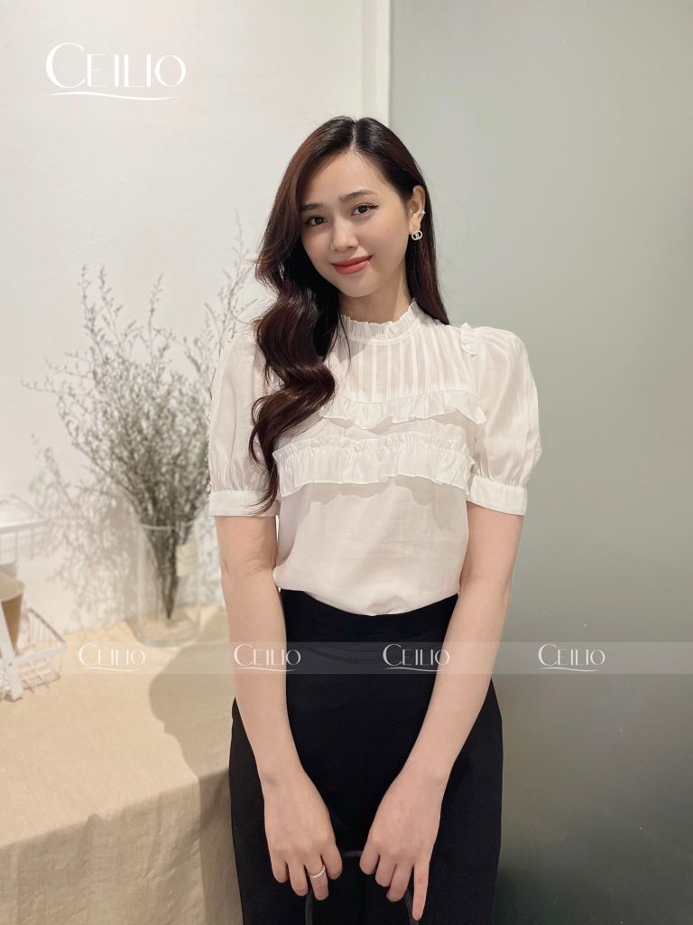 SM39 CC Trắng sơ mi CT ngực xếp li