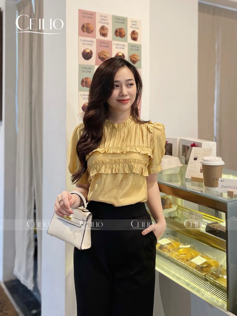 SM39 CC Vàng sơ mi CT ngực xếp li