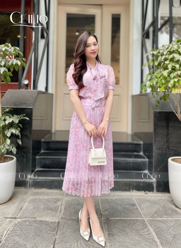 CV94 Tím Chân váy hoa rập ly (NHẬN CHUYỂN KHOẢN)